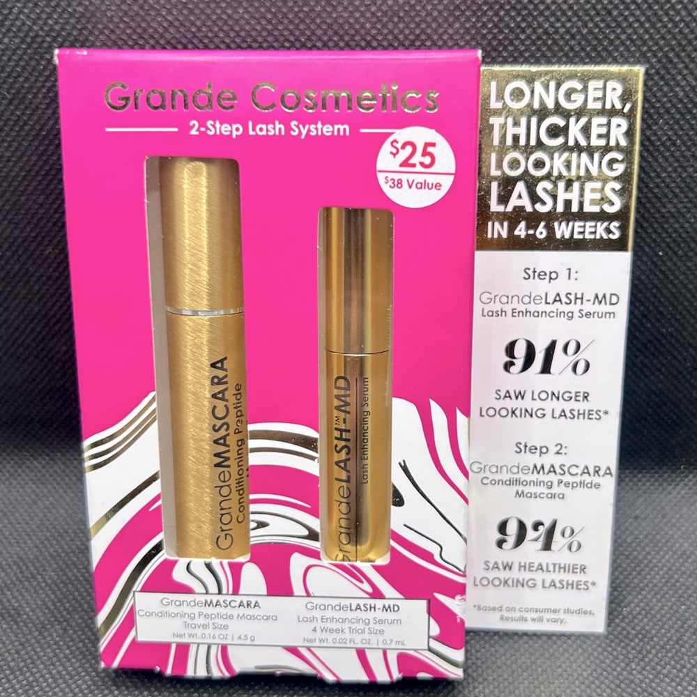 Grande Cosmetics 2-Step Lash System Set Conditioning Peptide Mascara &Lash Serum